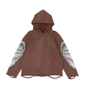 Sudadera con capucha con borde cortado desgastado de algodón/poliéster pesado para hombre de estilo de diseñador patrón de impresión personalizado tinte sólido transpirable - Product Image 1