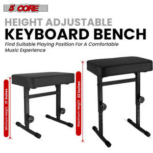 5 Core Keyboard Bench 3 <b>Padded</b> Cushioned Piano <b>Stool</b> Height Adjustable Guitar Seat Folding Portable - Product Image 3