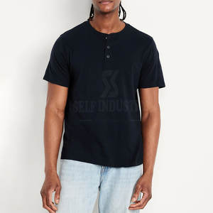 Dernière mode 100% coton Henley T-Shirt pour hommes coupe ample Street Wear avec motif imprimé - Product Image 2