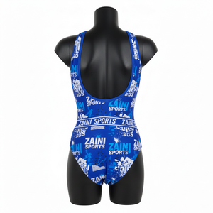 Traje de baño de una pieza para mujer, 240 GSM, poliéster y spandex, azul, con estampado sublimado completo, traje de baño personalizado para mujer. - Product Image 2