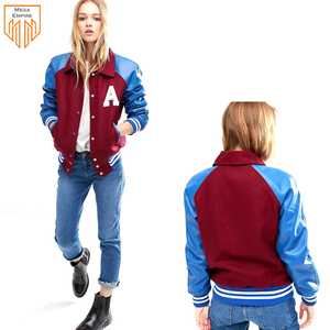 La mejor chaqueta universitaria estampada para mujer de calidad superior transpirable cómodo azul Mehroon liso teñido a prueba de viento impermeable polar - Product Image 5