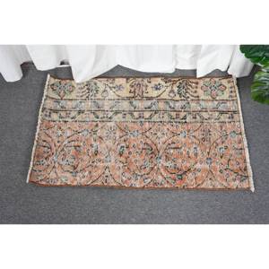 Vintage 1,7 X 2.7ft Naranja Beige Alfombra turca Diseño de retazos Respaldo de látex para sala de estar Dormitorio Hecho de lana Viscosa Poliéster - Product Image 1