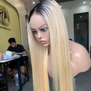 Blonde avec racines foncées donneur unique perruque de cheveux humains vietnamiens vierges naturels extensions de haute qualité - Product Image 1