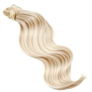 ผมต่อหางม้าแบบอินเดียแท้ สีบลอนด์ประกายเทา 18A แบบผสม  ทรงผมหยิกและตรง - Product Image 1
