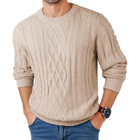 Pull en tricot torsadé bleu pour homme, 100% acrylique, chaud pour l'hiver, motif géométrique, manches longues, anti-boulochage