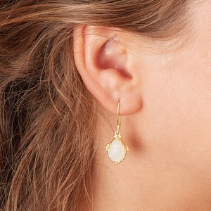 Boucles d'oreilles goutte pierre de lune blanche et or mat 925 argent sterling massif pierre de lune plaine cabine boucle d'oreille fantaisie boucles d'oreilles cadeau - Product Image 5