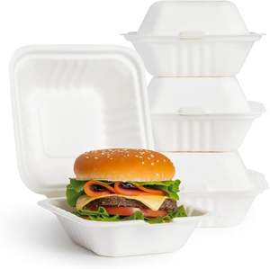 Nouvelles boîtes à hamburger compostables en bagasse de canne à sucre 6x6, écologiques, jetables, compatibles lave-vaisselle, emballages alimentaires à clapet 2026 - Product Image 5