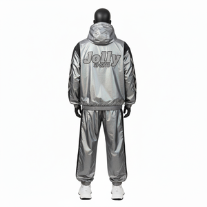 Ensemble coupe-vent réfléchissant de qualité supérieure de grande taille, survêtement en tissu polyester imperméable à panneau argenté, ensemble coupe-vent avec logo personnalisé - Product Image 2