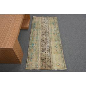 Alfombra vintage de lana turca de 2,2x4,8 pies, tejido plano de retazos beige y azul para decoración de sala de estar con respaldo de látex - Product Image 1