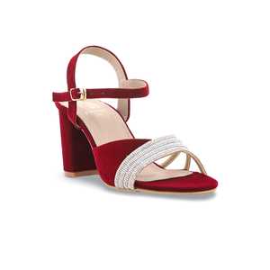 Maroon FN5685 Sandalias de tacón con correa en el tobillo Sandalias de plataforma con punta cuadrada de moda para mujer Cómodas y elegantes - Product Image 2