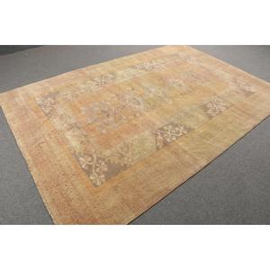 Turkish Vintage Rug, 6.2x9.2 ft Rug, Brown <b>Yellow</b> Floral Rug - Product Image 4