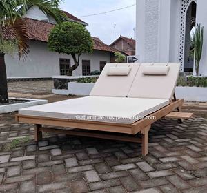 Solid Outdoor Teak Sun Lounger Wooden Double Sunbed Patio Chair Water Resist <b>Cushion</b> Garden Furniture Swimming Pool Durable Wood - Product Image 3