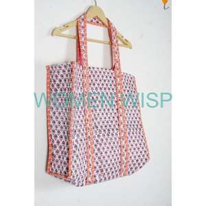 Main bloc imprimé indien à la main coton Shopping sac fourre-tout femmes sac fourre-tout à la main bloc imprimé matelassé sac à bandoulière' - Product Image 4