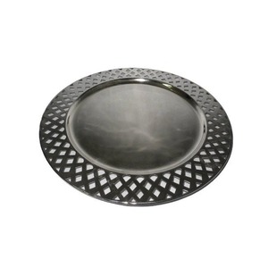 Placa de cargador metálica plateada brillante con borde de diseño recortado tejido de celosía - Product Image 4