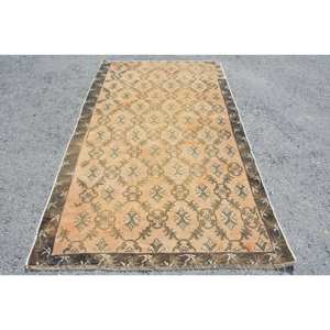 Alfombra Vintage turca de área grande, 4,5x7,5 pies, marrón, Beige, diseño de retazos, Material de lana, respaldo de látex, Tabriz para habitación de adolescentes - Product Image 1