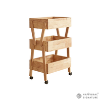 Chariot de rangement mobile pour cuisine ou commerce de détail, en bois de caoutchouc massif, robuste et pratique, exportation de meubles de Malaisie