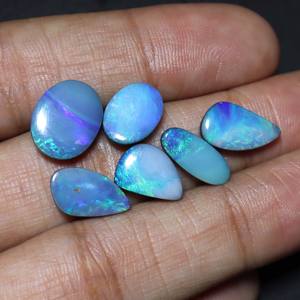 6 Piece 14 Carat Australian Opal Doublet Cabochon Blue <b>Fire</b> Opal Doublet Natural Australian Opal for Jewelry Making - Product Image 1