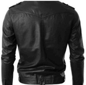 เสื้อแจ็กเก็ตหนังสีดำสำหรับผู้ชายปกเสื้อแจ็กเก็ตหนังแกะลายสำคัญ - Product Image 5