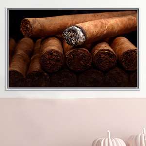 Impresión en Lienzo de Salón de Cigarros Rústico, Arte Elegante de Tabaco para Decoración del Hogar, Lienzo con Marco Blanco - Product Image 1
