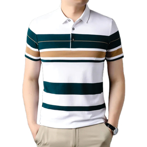 Chemise décontractée pour homme en coton uni, col classique, manches courtes, logo brodé, respirante, longueur classique, jaune et noir - Product Image 4