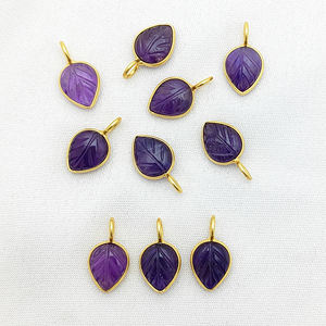 <b>Amethyst</b> Gemstone Leaf Carving Silver <b>Pendant</b> Wholesale Charm Gold Plated Handcrafted <b>Pendants</b> - Product Image 2
