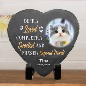 Piedra Conmemorativa Personalizada para Mascotas, Placa de Pizarra en Forma de Corazón con Foto, Nombre y Fecha Grabados, Marcador de Tumba para Perros y Gatos, Regalo de Condolencias por la Pérdida - Product Image 3
