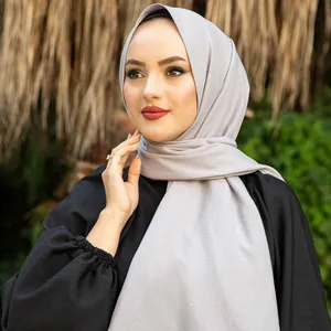 Wholesale Plain Scarf Shawls Crepe Textured Hijab Traditional Muslim Women Non-Slip Ethnic Shawls