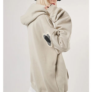 Sudaderas con capucha con logotipo personalizado, sudaderas sueltas coreanas, 100% algodón bordado, sudaderas con capucha de gran tamaño para mujer - Product Image 4