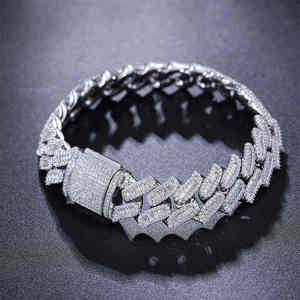 Bracelets cubains à maillons 14mm glacés diamants ronds et taille baguette Hip Hop VVS Moissanite bijoux pour hommes en argent Sterling 925 - Product Image 5