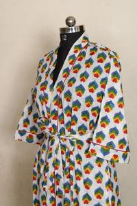 Bata de baño de algodón con estampado de bloques hecha a mano de La India Maxi vestido Kimono estilo bohemio ropa de dormir nupcial para mujer ropa de playa con estampado Floral - Product Image 4
