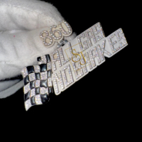 Collier Pendentif Drapeau de Course Personnalisé en Argent 925 avec Diamant Moissanite, Breloque Émail Bling Hip-Hop, Plaque Lettre Libre pour Motard/Cycliste, Rhodié
