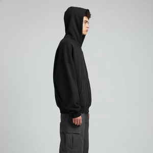 Nouveau design unisexe, sweat à capuche noir à fermeture éclair intégrale, coupe ample, mélange de coton lourd, veste à capuche, logo personnalisé OEM, vêtements de sport - Product Image 1