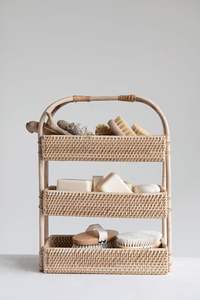 Estante de Ratán Tejido a Mano de 3 Niveles, Soporte de Exhibición de Bambú Natural, Estantería Rústica Estilo Boho para Libros y Plantas, para Sala de Estar, Baño, Cuarto de Niños - Product Image 2