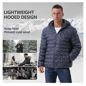 Veste matelassée décontractée pour hommes Manteau d'hiver avec fermeture éclair complète Bomber matelassé Veste respirante en toile à capuche coupe-vent Vêtements d'extérieur isolés - Product Image 5