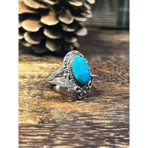 Navajo Handmade Kingman <b>Turquoise</b> Sterling Silver Statement <b>Ring</b> Size 8.75 - Product Image 3
