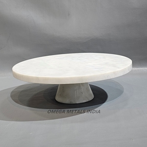 Support à gâteau en marbre blanc de luxe avec design à dessus rond pour plateau à fromage bonbons collations biscuits assiette porte-cupcake présentoir à salade - Product Image 4
