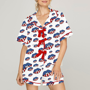 <strong>Patriotic</strong> Independence Day <strong>Short</strong> Sleeve Shirt <strong>Shorts</strong> Two Piece Striped Star Heart Print Pajama Set Women - Product Image 2