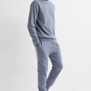 Básicos de algodón personalizado en blanco traje de jogging al por mayor hombres pulóver sudadera y pantalones de chándal conjunto hombres unisex sudaderas con capucha conjunto - Product Image 4