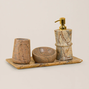Ensemble de salle de bain en marbre de qualité supérieure, fabriqué par un fabricant de confiance, accessoires de lavabo de luxe, distributeur de savon, plateau, style intérieur haut de gamme - Product Image 5