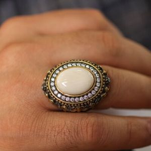 925 Sterling <b>Silver</b> Men's <b>Statement</b> <b>Ring</b> with Natural Aquamarine Ivory Zircon Stones Bezel Setting Inlay Everyday Wear - Product Image 2