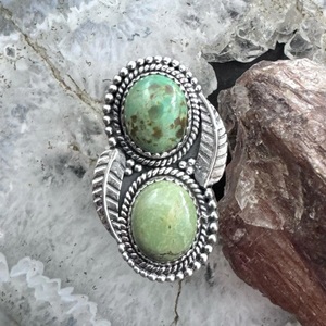 แหวนเงินแท้สไตล์เซาท์เวสเทิร์นประดับเทอร์ควอยซ์สีเขียวทรงกรอบแบบปรับขนาดได้สำหรับผู้หญิง เครื่องประดับทำมือสไตล์โบฮีเมียน วินเทจ แฟชั่น - Product Image 2