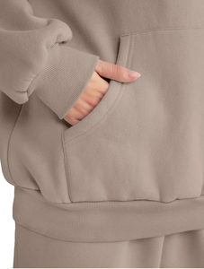 Conjunto Deportivo Informal de Invierno, Color Sólido, Sudadera con Capucha y Pantalones Largos, Diseño Holgado, 2 Piezas, Venta al Por Mayor - Product Image 3