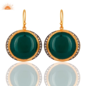 Boucles d'oreilles en Zircon vert Onyx pour femmes, plaqué or 18k, argent, vente en gros, bijoux, 925 - Product Image 3