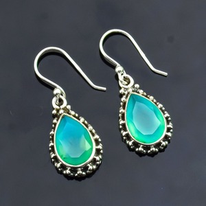 925 argent Sterling naturel Aqua calcédoine Spinner pierre précieuse à la main filles bijoux en argent fin boucles d'oreilles solide 925 timbre bijoux - Product Image 2
