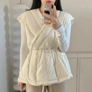 Chaqueta de algodón sin mangas con cordón y cuello en V cruzado de nuevo estilo para mujer, chaleco de otoño e invierno, Abrigo acolchado para mujer - Product Image 2