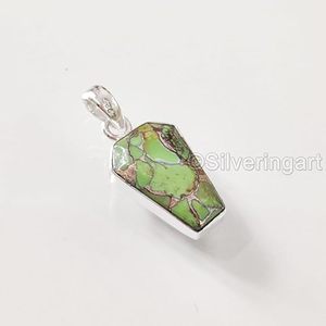 Colgante de Plata de Ley 925 con Turquesa Verde Natural, Piedra de Nacimiento de Diciembre, Joyería Hecha a Mano para Mujer - Product Image 1