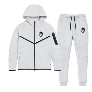 Ensemble de survêtement pour homme, veste à capuche zippée et jogging en polaire technique, gris chiné, vêtements de sport pour l'entraînement - Product Image 1