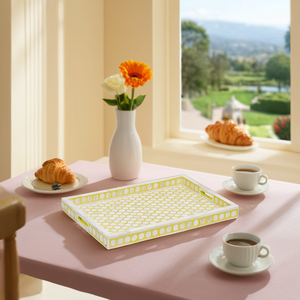Luxury Yellow Hexagon Resin Serving Tray Decorative <b>Coffee</b> <b>Table</b> Ottoman Vanity Organizer Handcrafted Home Decor Display Accent - Product Image 6