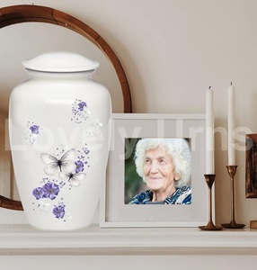 Butterflies Aluminium Adult Cremation Urns for Human Ashes Free <b>Velvet</b> <b>Bag</b> - Product Image 1