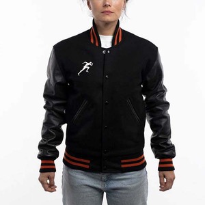 Nueva moda 2025, ropa de mujer de manga larga de cuero, chaqueta Varsity, venta al por mayor, chaquetas de invierno de lana con letras de béisbol para mujer - Product Image 1